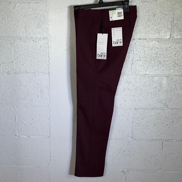 Bar III Men S Slim-Fit Wool Blend Stretch Dress Pants Berry Red 30x30 - Picture 3 of 9